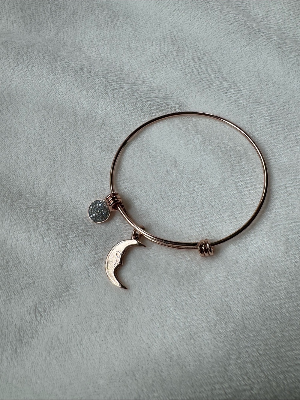 Rose Gold Moon Charm Bangle Bracelet